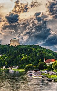 Превью обои бавария, река, деревья, небо, hdr