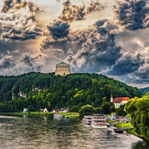 Превью обои бавария, река, деревья, небо, hdr