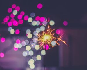 Превью обои бенгальский огонь, искры, блики, боке, разноцветный