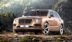 Превью обои bentley, bentayga, коричневый, вид сбоку