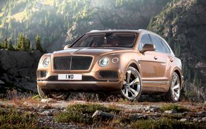 Превью обои bentley, bentayga, коричневый, вид сбоку