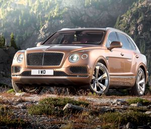 Превью обои bentley, bentayga, коричневый, вид сбоку