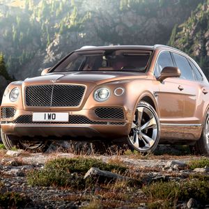 Превью обои bentley, bentayga, коричневый, вид сбоку