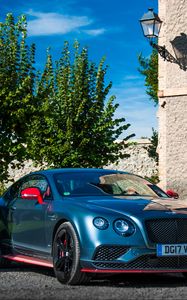 Превью обои bentley continental, bentley, автомобиль, синий, стоянка