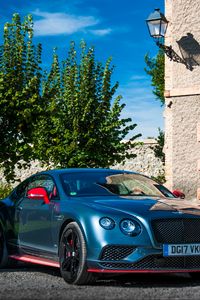 Превью обои bentley continental, bentley, автомобиль, синий, стоянка