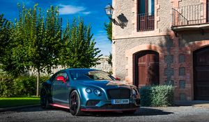 Превью обои bentley continental, bentley, автомобиль, синий, стоянка