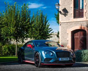 Превью обои bentley continental, bentley, автомобиль, синий, стоянка