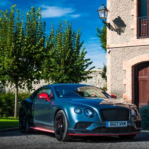 Превью обои bentley continental, bentley, автомобиль, синий, стоянка