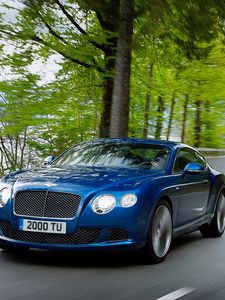 Превью обои bentley, continental, gt, синий, вид сбоку, скорость