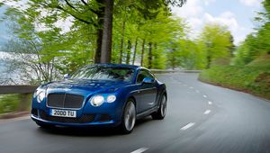 Превью обои bentley, continental, gt, синий, вид сбоку, скорость