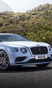 Превью обои bentley, continental, gt, белый, вид сбоку, дорога