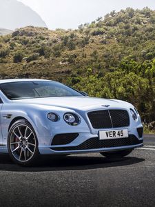 Превью обои bentley, continental, gt, белый, вид сбоку, дорога