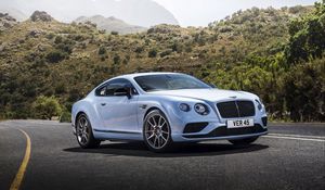 Превью обои bentley, continental, gt, белый, вид сбоку, дорога