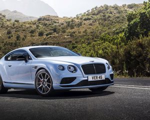 Превью обои bentley, continental, gt, белый, вид сбоку, дорога