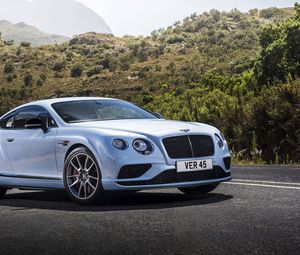 Превью обои bentley, continental, gt, белый, вид сбоку, дорога