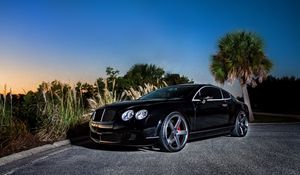 Превью обои bentley, continental gt, черный, вид сбоку