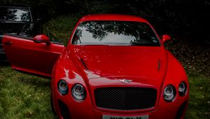 Превью обои bentley continental gt, красный, вид спереди, роскошный
