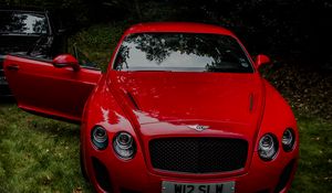 Превью обои bentley continental gt, красный, вид спереди, роскошный