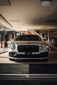 Превью обои bentley flying spur, bentley, автомобиль, серый, вид спереди