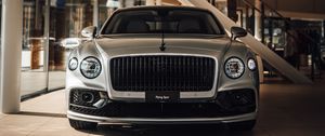 Превью обои bentley flying spur, bentley, автомобиль, серый, вид спереди