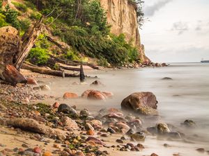 Превью обои берег, галька, камни, море, природа