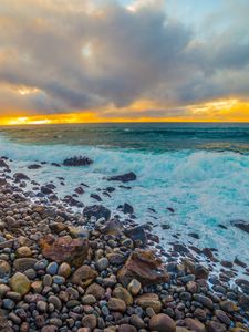 Превью обои берег, камни, море, пена