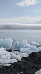 Превью обои берег, лед, море, облака, природа