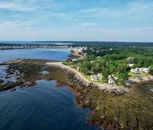 Превью обои берег, море, дома, деревья, природа