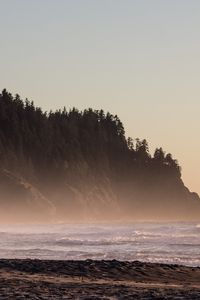 Превью обои берег, море, холм, деревья, природа