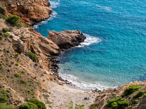 Превью обои берег, море, скалы, камни, природа