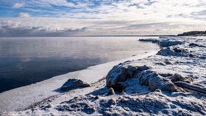 Превью обои берег, море, снег, лед, природа, пейзаж