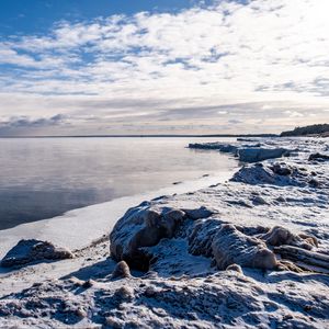 Превью обои берег, море, снег, лед, природа, пейзаж