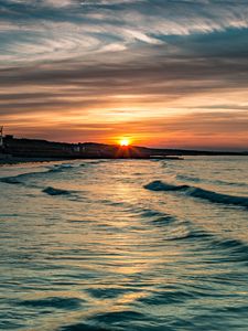 Превью обои берег, море, вода, солнце закат