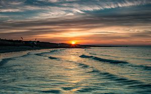 Превью обои берег, море, вода, солнце закат