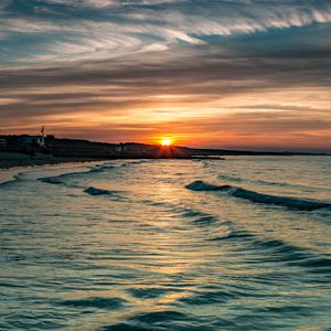 Превью обои берег, море, вода, солнце закат