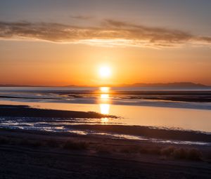 Превью обои берег, море, закат, солнце, пейзаж