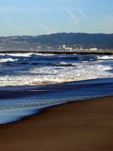 Превью обои берег, пена, море, песок