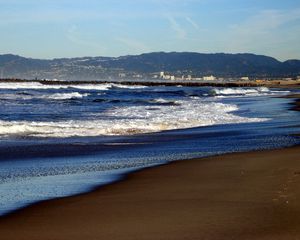 Превью обои берег, пена, море, песок