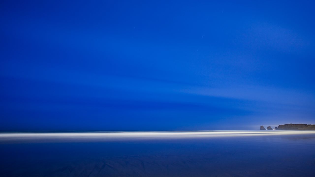 Обои берег, пляж, мель, горизонт, вечер, синий