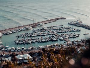 Превью обои берег, пристань, лодки, море