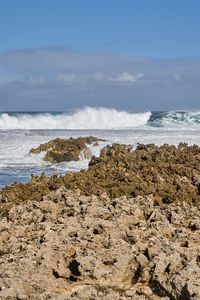 Превью обои берег, рифы, море, волны, пена, природа