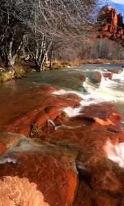 Превью обои берег, вода, камни, каньоны, деревья