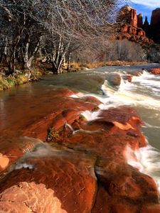 Превью обои берег, вода, камни, каньоны, деревья