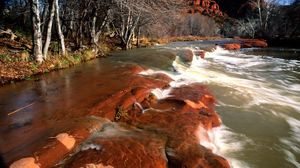 Превью обои берег, вода, камни, каньоны, деревья