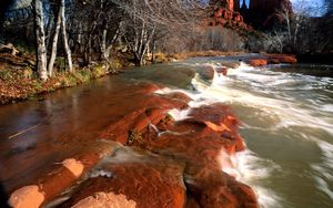 Превью обои берег, вода, камни, каньоны, деревья