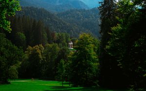 Превью обои беседка, деревья, трава, небо, горы, пейзаж, германия