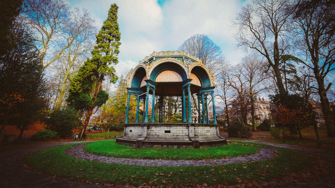 Обои беседка, парк, осень