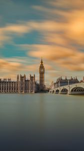 Превью обои биг бен, панорама, мост, река, лондон, великобритания