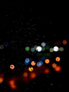 Превью обои блики, темный фон, капли, круги