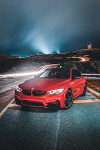 Превью обои bmw 320i, bmw, машина, вид спереди, красный, дорога